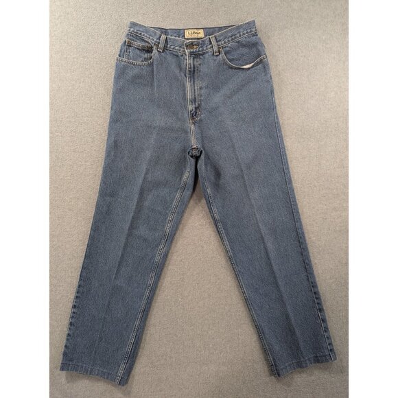 LL Bean Jeans Womens Size 14 Blue Relaxed wide Leg Baggy Comfort 100% Cotton - Picture 1 of 12